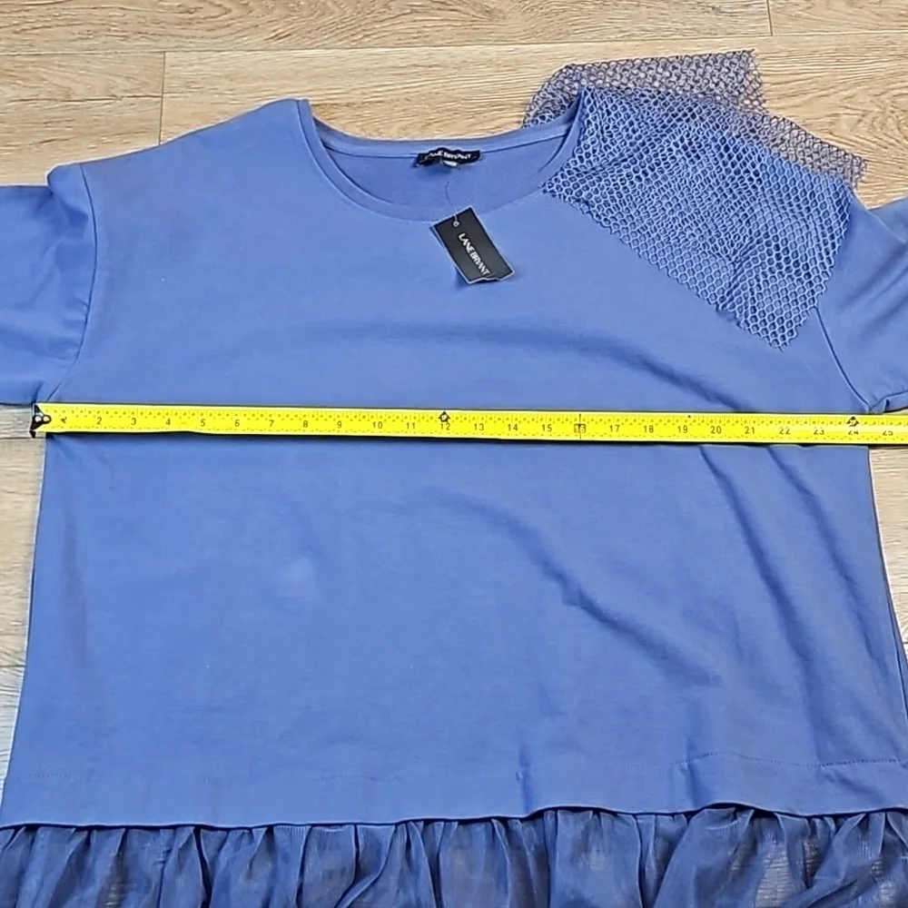 NWT Lane Bryant Periwinkle Crew Neck w Tulle Skirt & Mesh Shoulder Embellishment - Picture 15 of 16